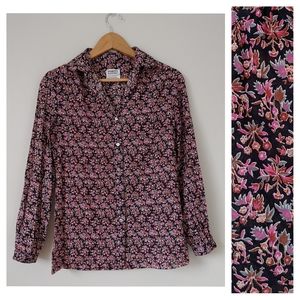 Vintage 80s Ports International Cotton Floral Blouse Size Small